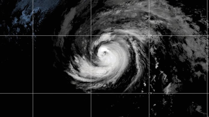 Satellite view of Hurricane Fausto churning through the Pacific Ocean as a Category 2 storm