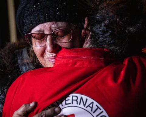 An ICRC Red Cross humanitarian scene amid the Russia-Ukraine conflict