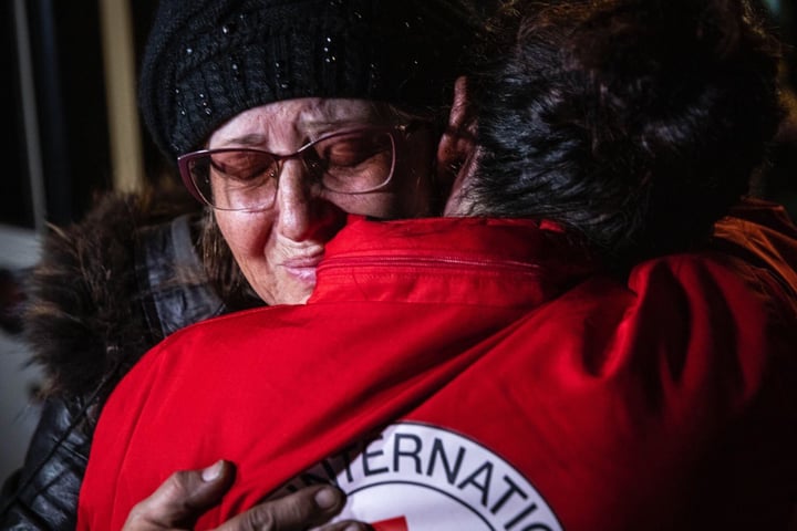 An ICRC Red Cross humanitarian scene amid the Russia-Ukraine conflict