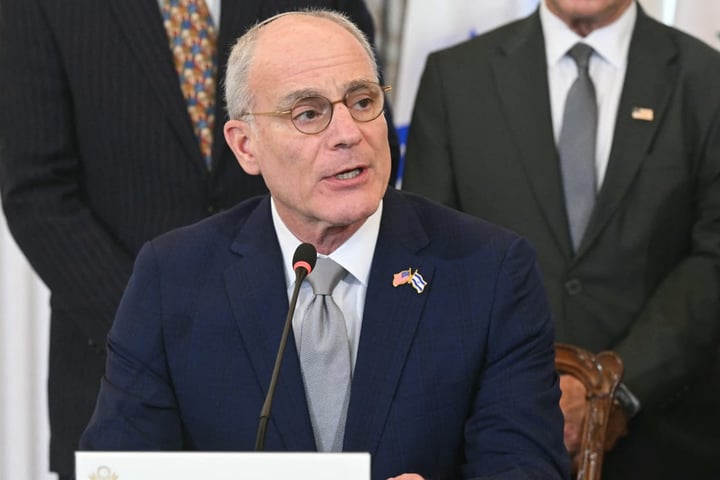 Israeli Ambassador Yechiel Leiter speaks at the Lebanon ceasefire framework discussions at the US State Department in Washington