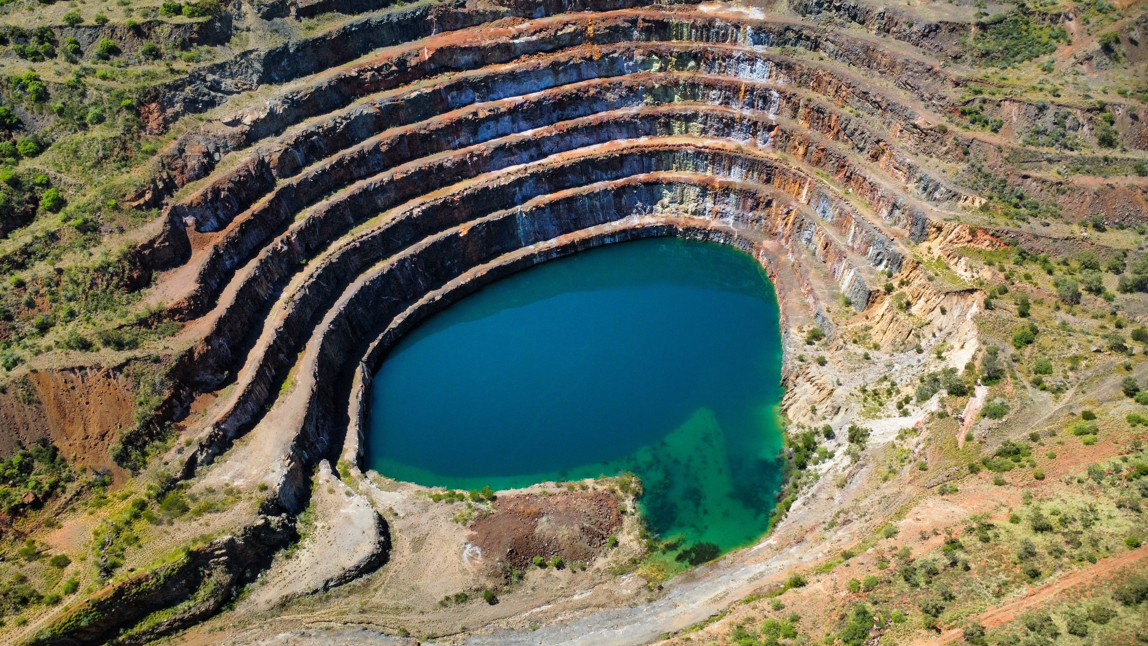 Abandoned uranium mine in the Australian vastness aerial drone view
