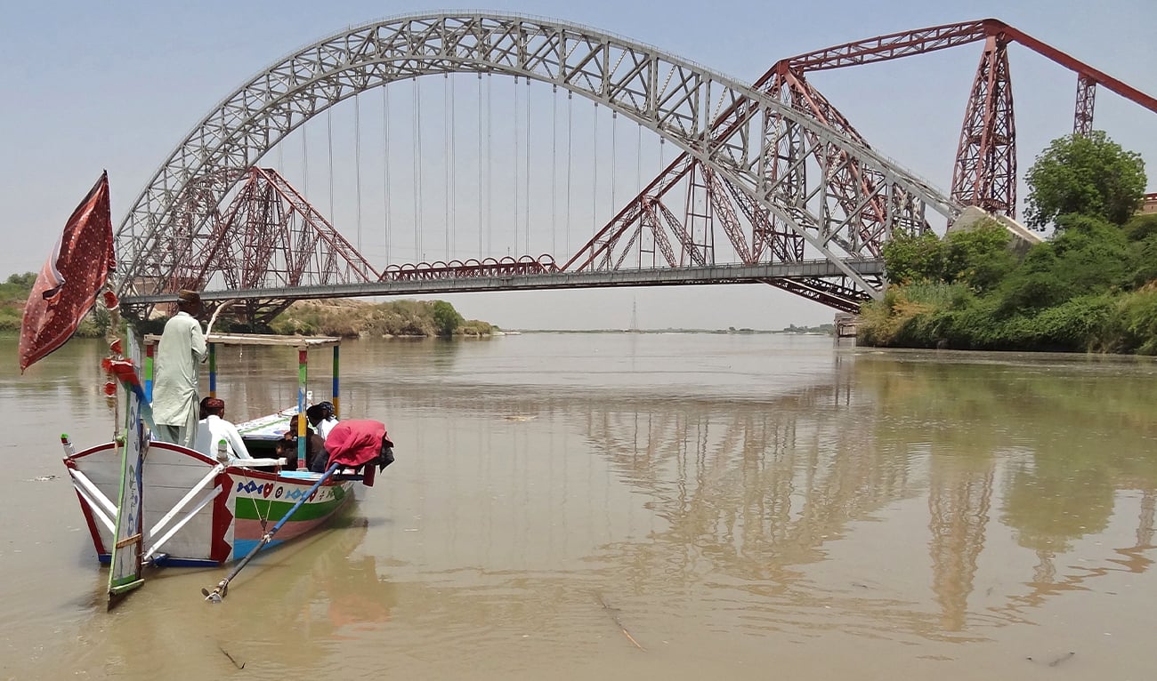People on the Indus River near Lansdowne Bridge Sukkur Sindh Pakistan
