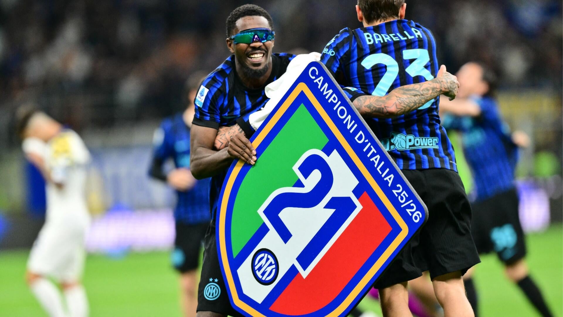Inter Milan players celebrate winning the Serie A title in May 2026 under manager Cristian Chivu