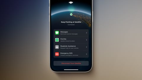 iPhone showing satellite connectivity for Emergency SOS in a remote area without cellular coverage