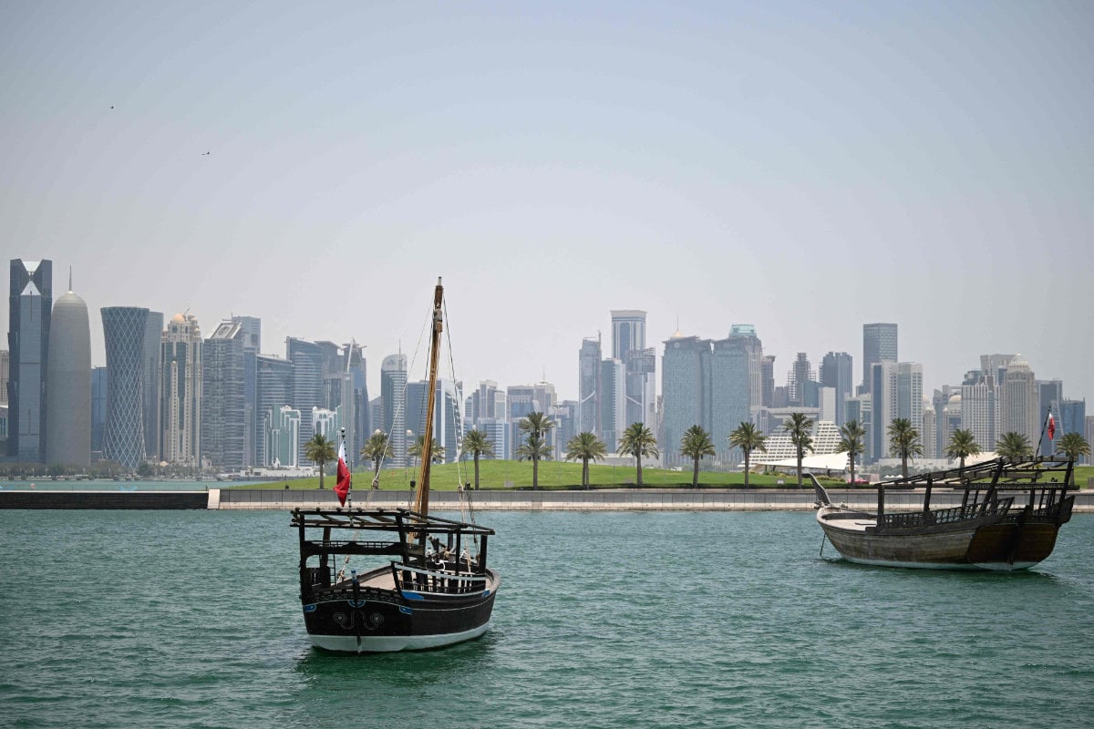 Missile interceptions light up the sky over Doha Qatar as Iran fires missiles at four Gulf states on July 12 2026