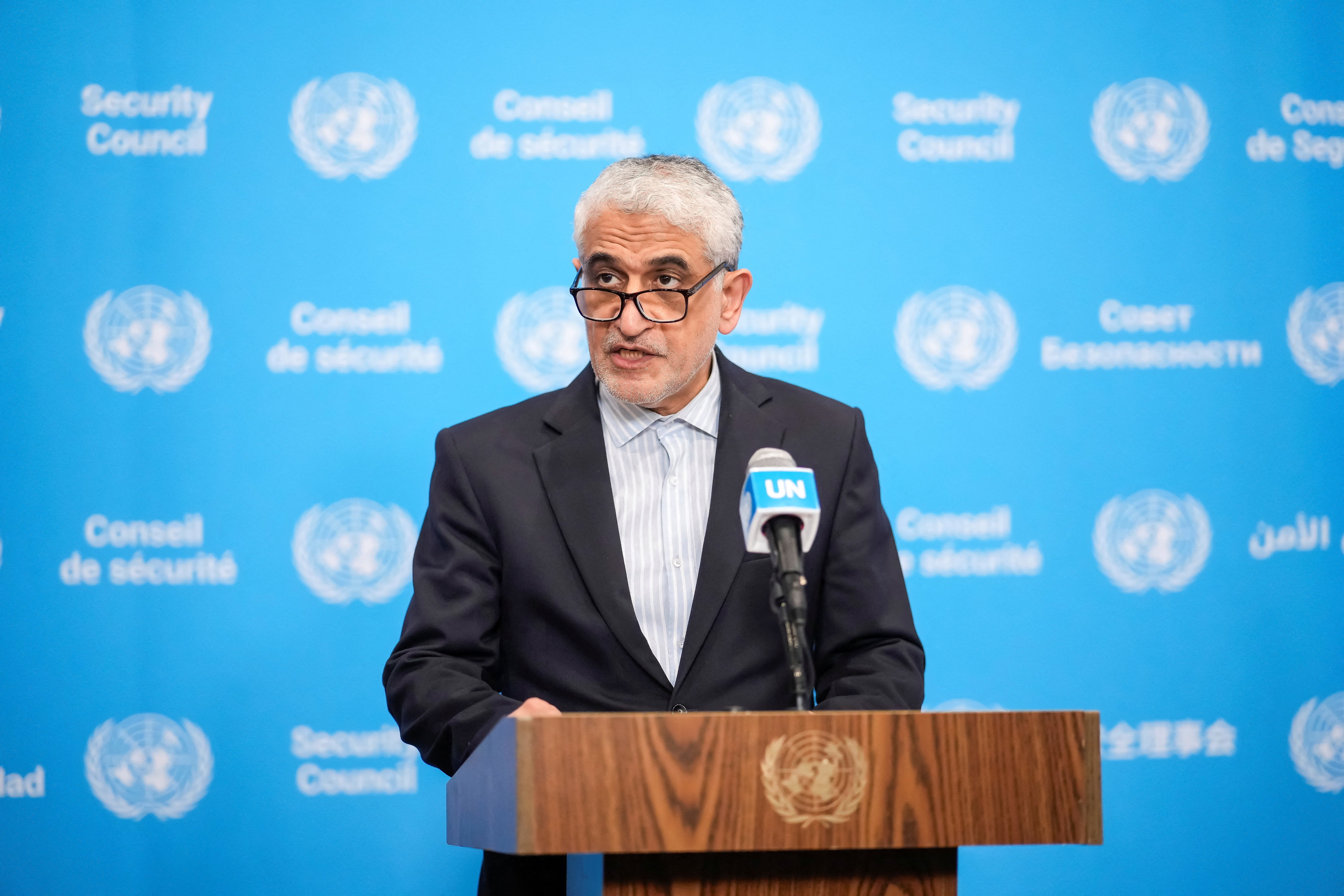 Iran UN Ambassador Amir-Saeid Iravani addresses Security Council in New York July 10 2026 defending Tehran authority over Hormuz