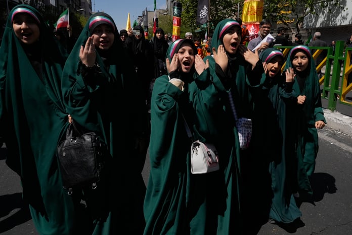 Iranians attend the 40-day mourning ceremony for Supreme Leader Ali Khamenei in Tehran, April 9, 2026