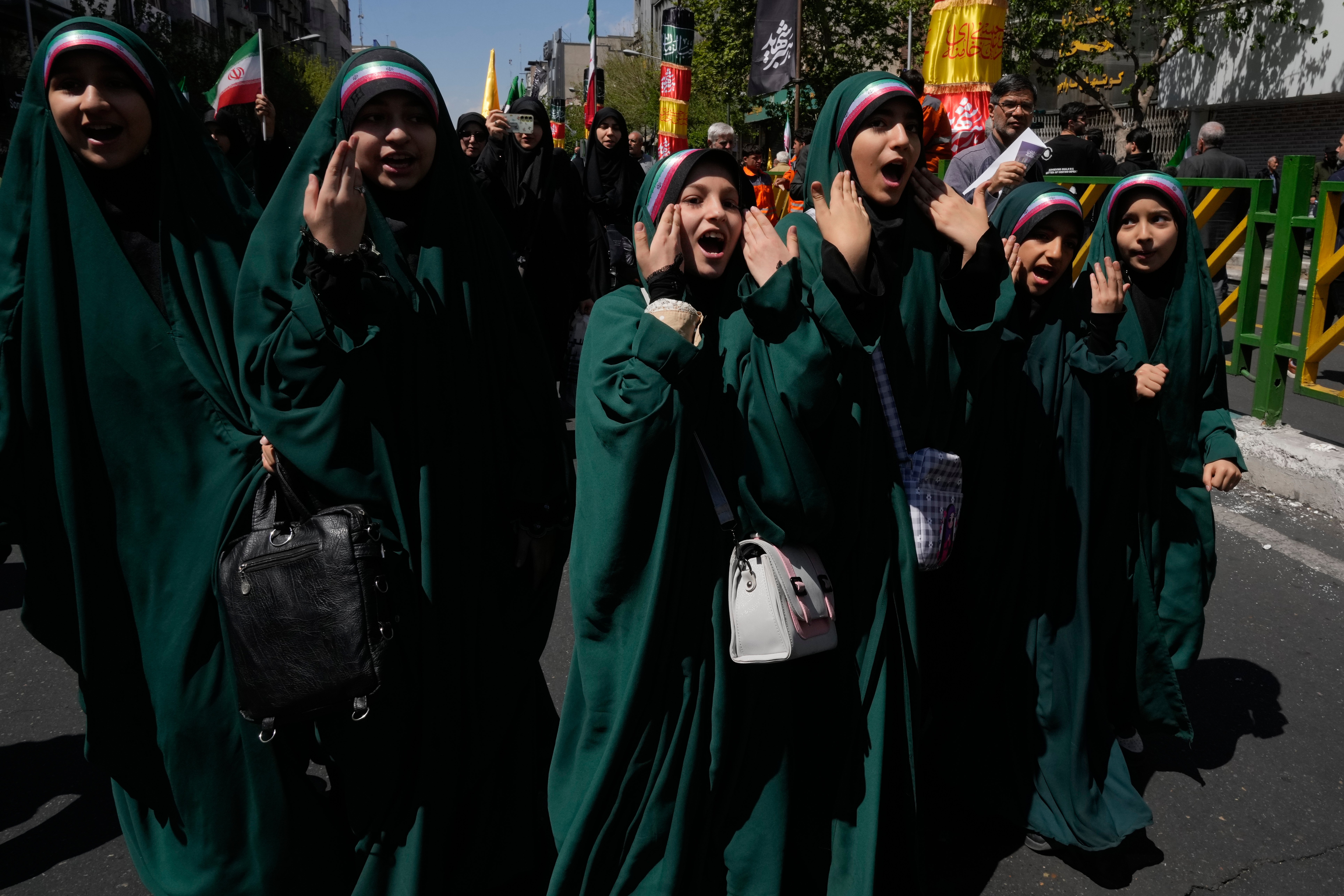 Iranians attend the 40-day mourning ceremony for Supreme Leader Ali Khamenei in Tehran, April 9, 2026