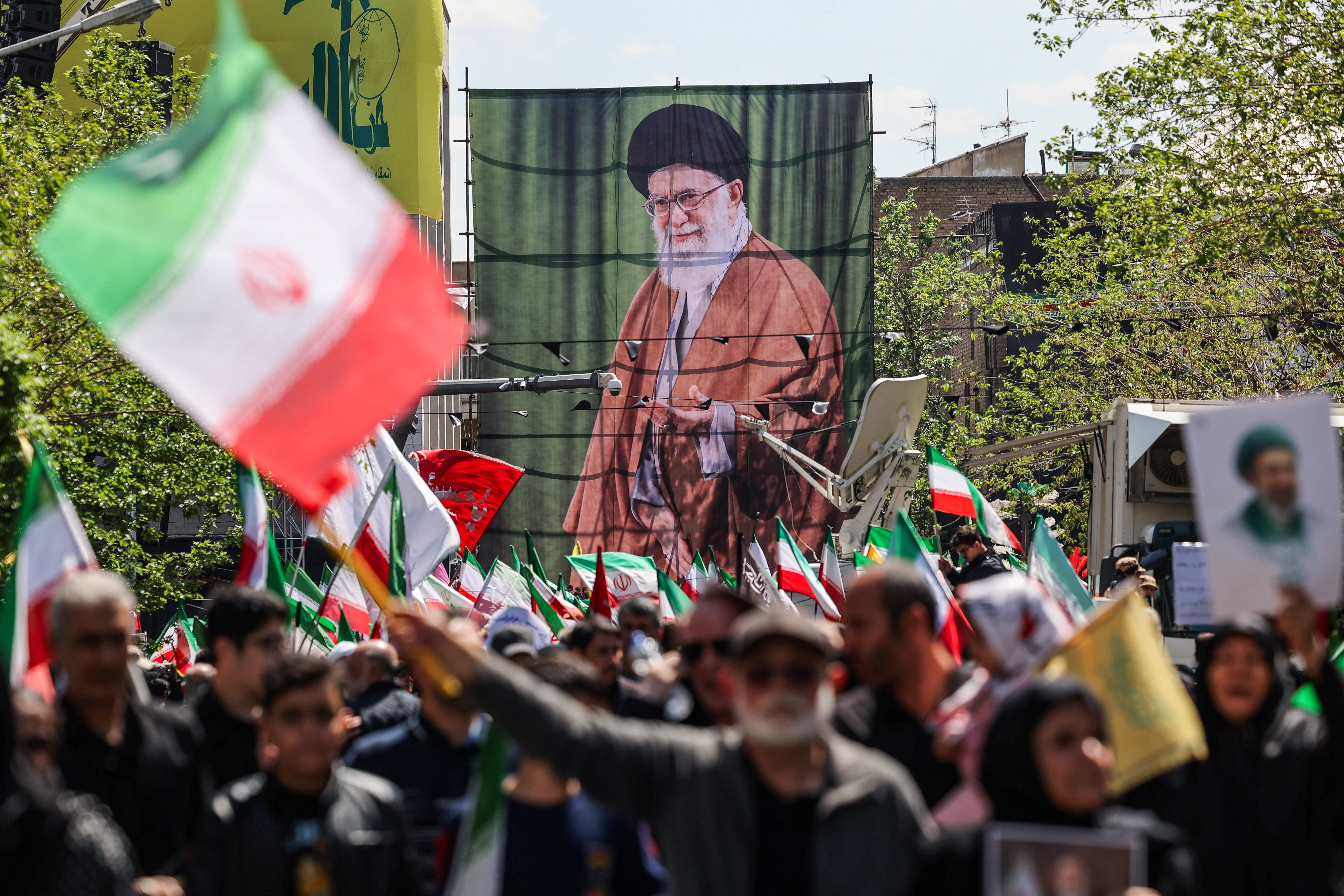 Iranians gather in Tehran during the 40-day mourning ceremony for Supreme Leader Ali Khamenei, April 9, 2026