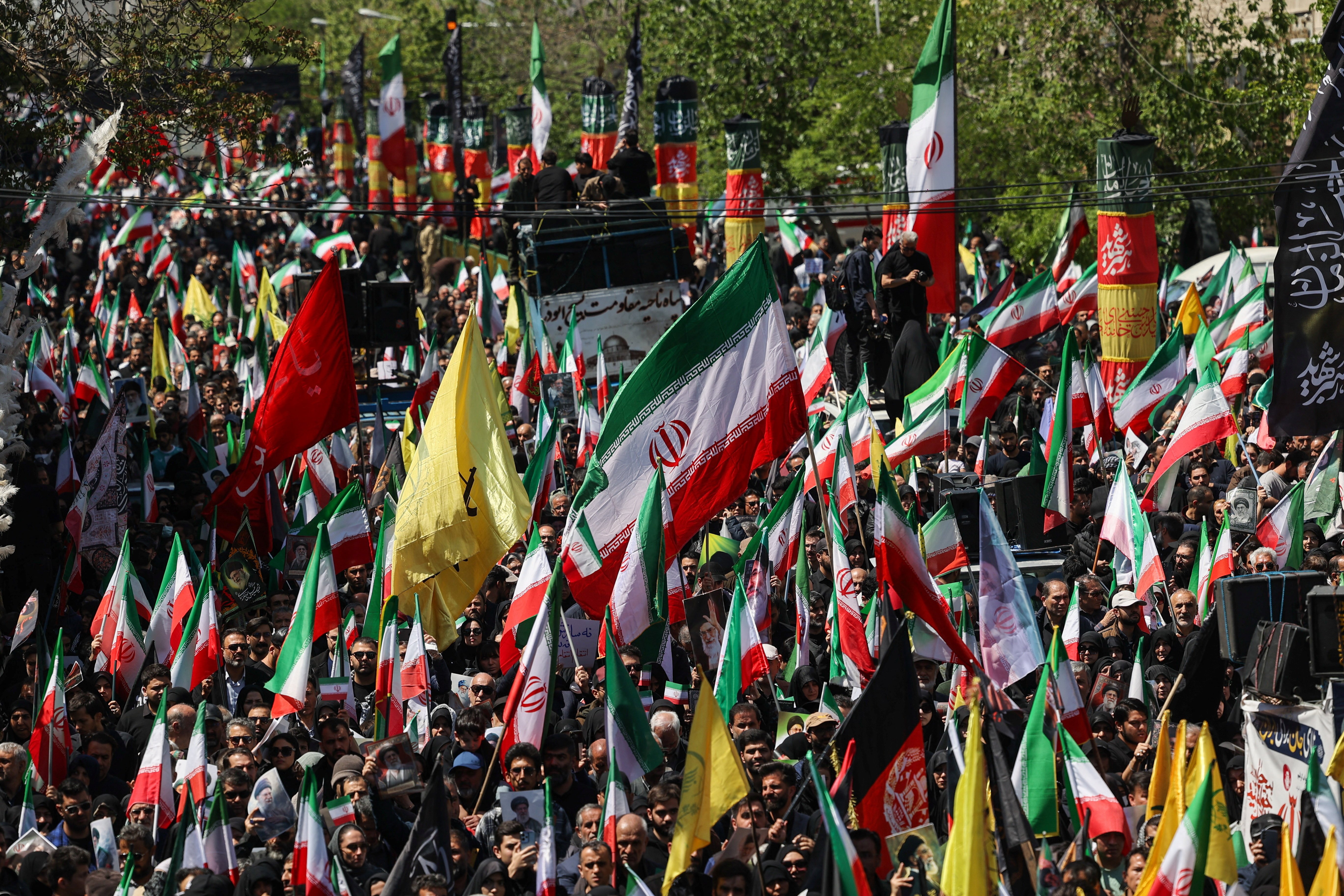 Mourners gather in Tehran to mark 40 days since the killing of Supreme Leader Ali Khamenei, April 9, 2026