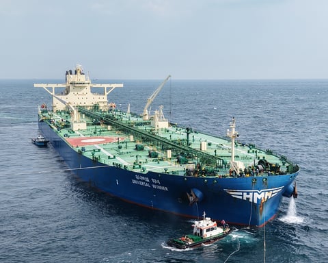 An oil tanker navigates the Strait of Hormuz as US-Iran tensions escalate