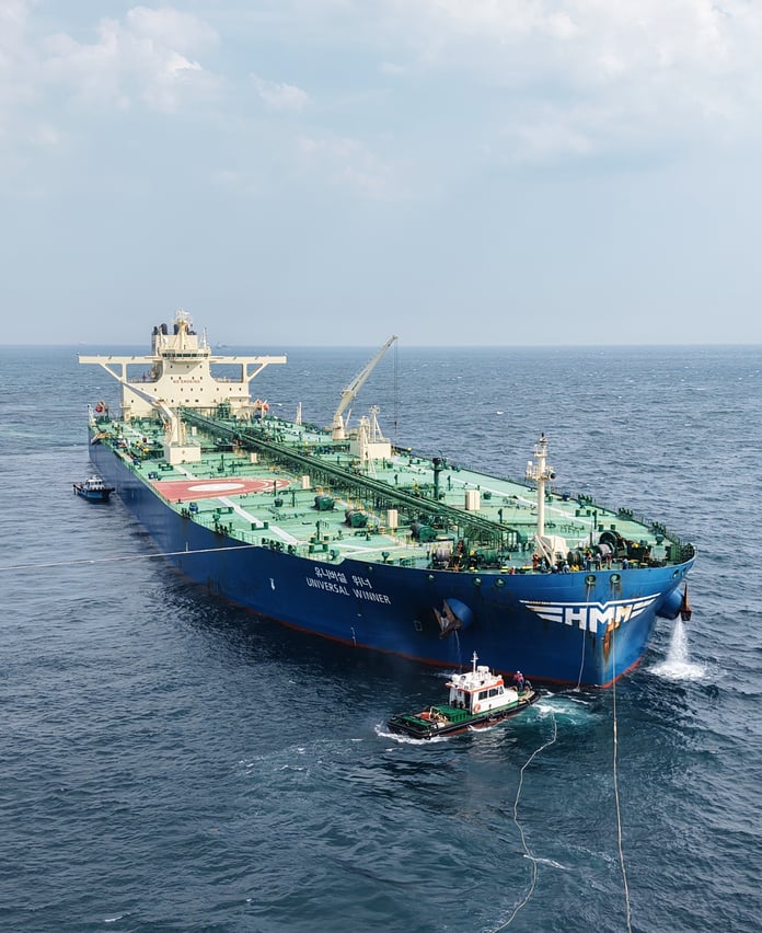 An oil tanker navigates the Strait of Hormuz as US-Iran tensions escalate