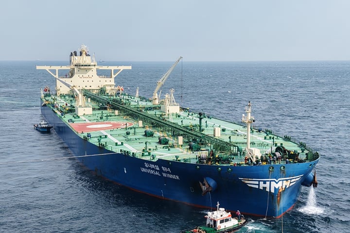 An oil tanker navigates the Strait of Hormuz as US-Iran tensions escalate