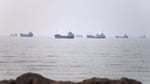 Commercial vessels navigate the Strait of Hormuz off Bandar Abbas amid Iran-US nuclear negotiations