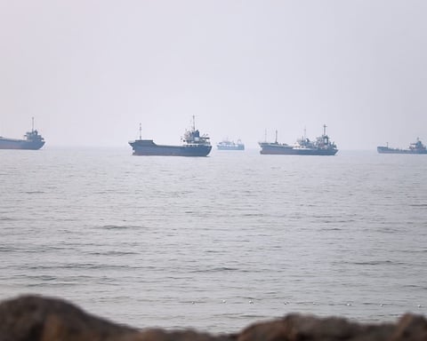 Commercial vessels navigate the Strait of Hormuz off Bandar Abbas amid Iran-US nuclear negotiations