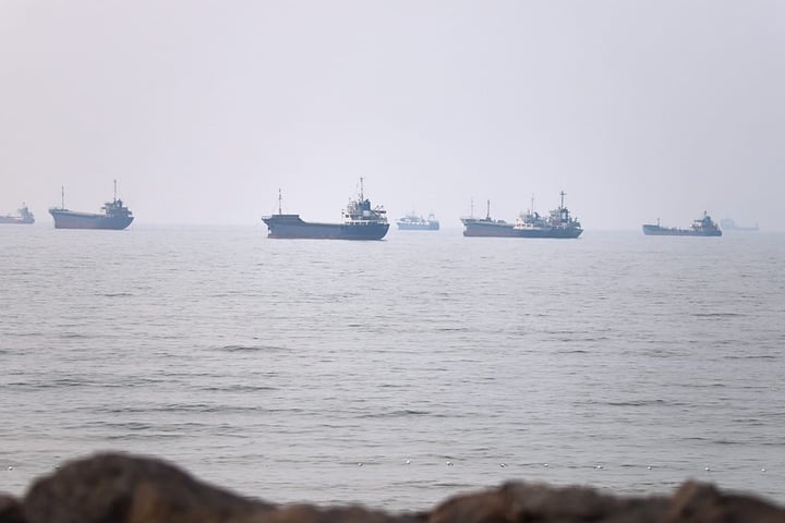 Commercial vessels navigate the Strait of Hormuz off Bandar Abbas amid Iran-US nuclear negotiations