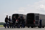US Army carry team with casket of Lt Tyler James Feehan at Dover Air Force Base Delaware Iran war 2026