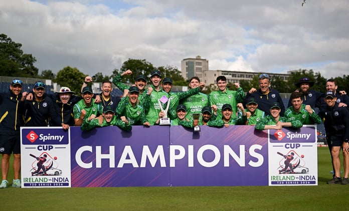 Ireland cricket team celebrates historic 2-0 T20I series win over India at Belfast Stormont 2026