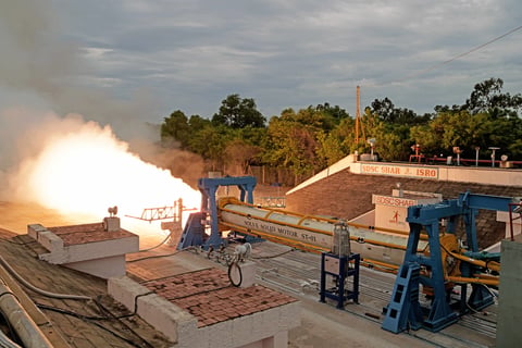 Static ground test of ISRO's SOLVE rocket motor at Satish Dhawan Space Centre, Sriharikota