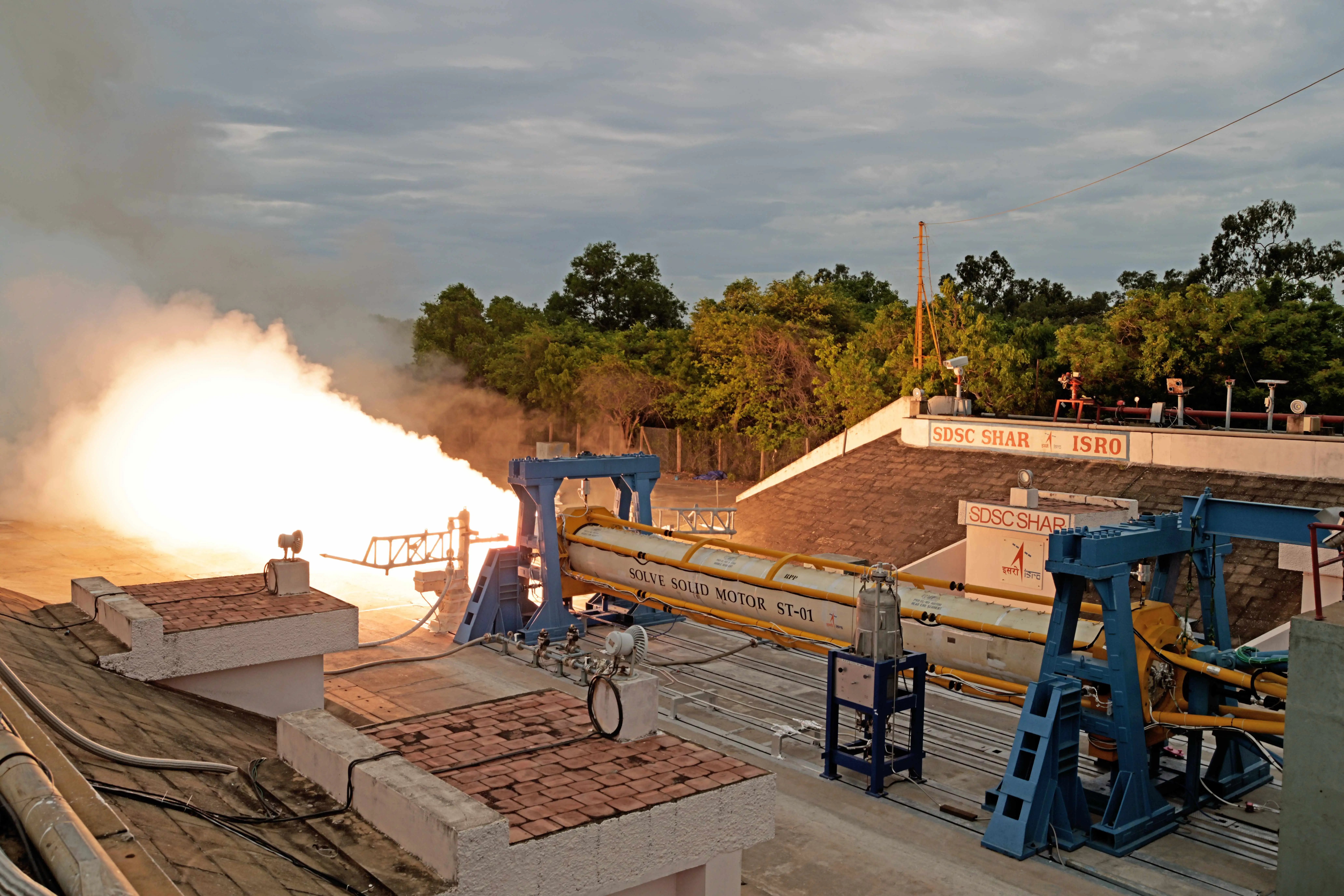 Static ground test of ISRO's SOLVE rocket motor at Satish Dhawan Space Centre, Sriharikota