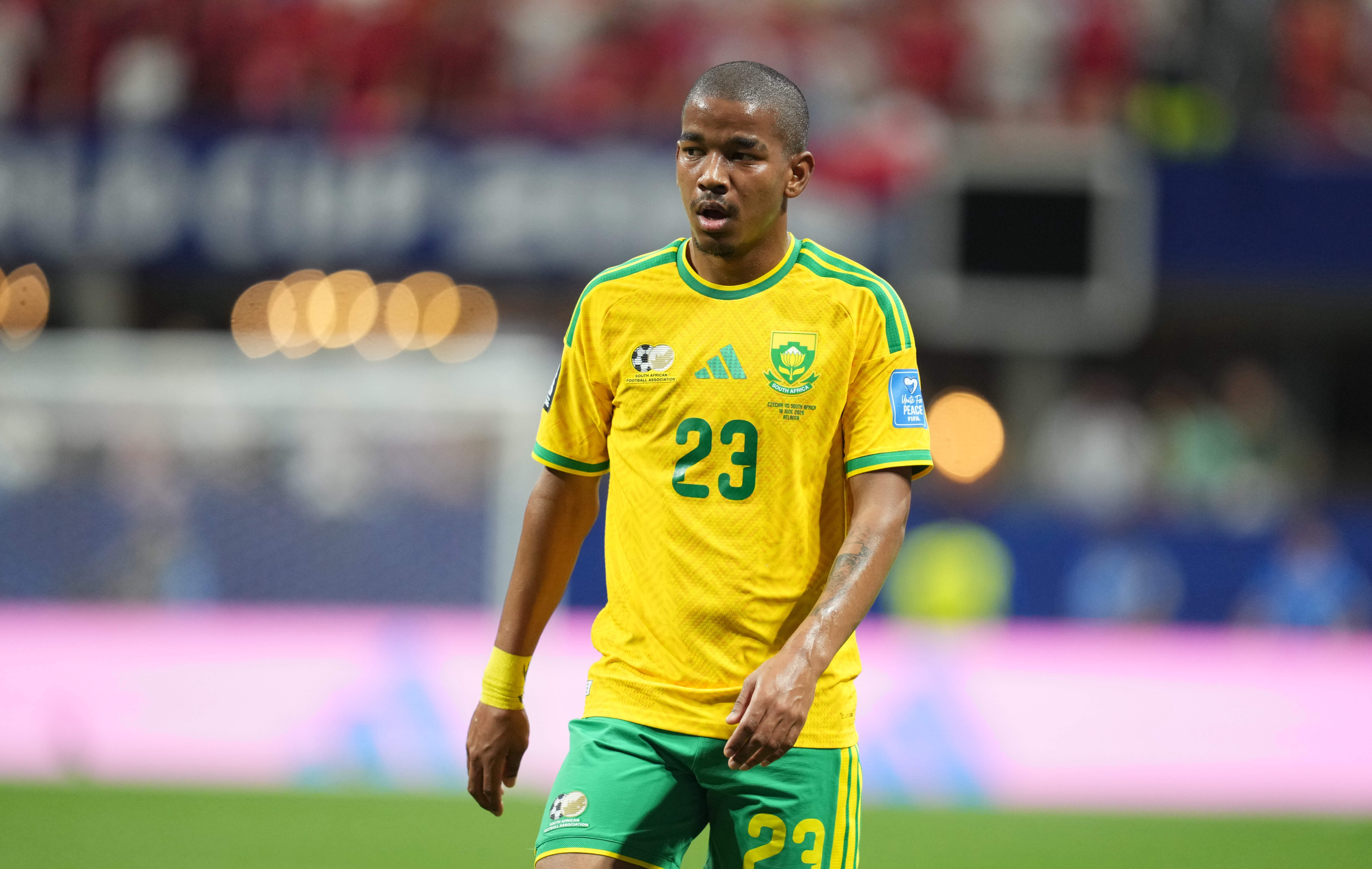 Jayden Adams in South Africa kit during the Group A match against Czech Republic at the 2026 FIFA World Cup in Atlanta