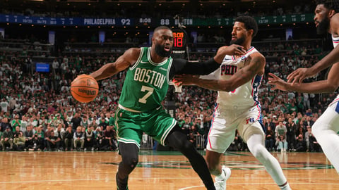 Jaylen Brown in a Boston Celtics uniform during a game