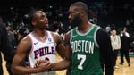 Jaylen Brown of the Boston Celtics during the 2026 NBA Playoffs against the Philadelphia 76ers