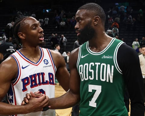 Jaylen Brown of the Boston Celtics during the 2026 NBA Playoffs against the Philadelphia 76ers