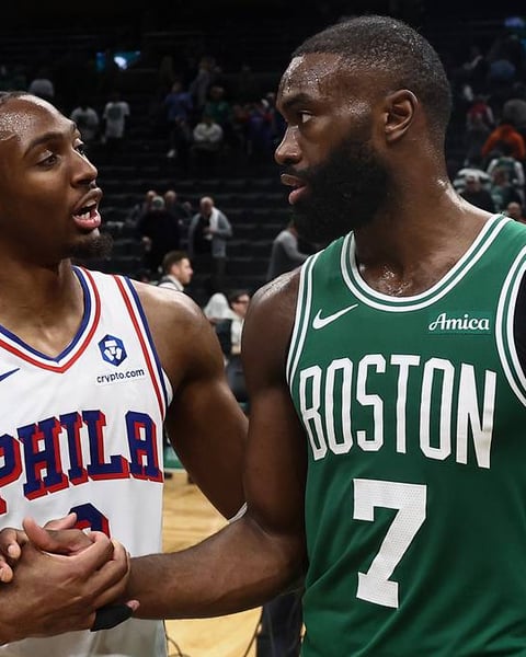 Jaylen Brown of the Boston Celtics during the 2026 NBA Playoffs against the Philadelphia 76ers