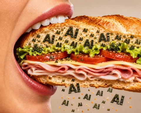 Editorial illustration of an AI-themed sandwich representing Jersey Mike's IPO AI language