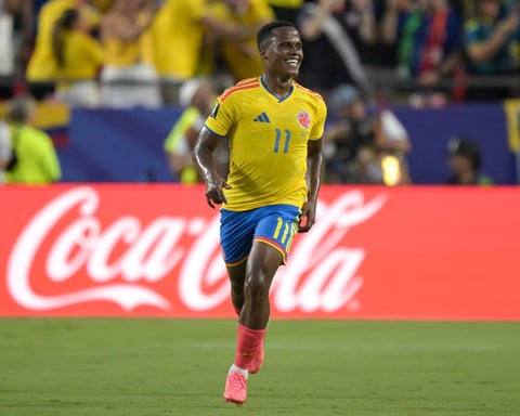 Colombia midfielder Jhon Arias celebrates scoring against Ghana at the 2026 World Cup Round of 32 in Kansas City