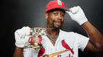 Jordan Walker poses as 2026 MLB Home Run Derby champion at Citizens Bank Park Philadelphia