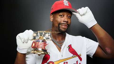 Jordan Walker poses as 2026 MLB Home Run Derby champion at Citizens Bank Park Philadelphia