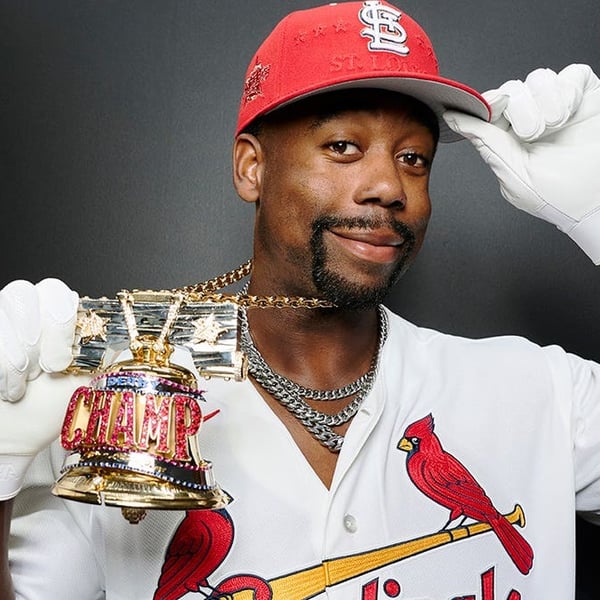 Jordan Walker poses as 2026 MLB Home Run Derby champion at Citizens Bank Park Philadelphia