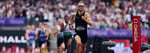Josh Kerr crosses the finish line at London Stadium to break the mile world record with 3:42.66 at the London Diamond League