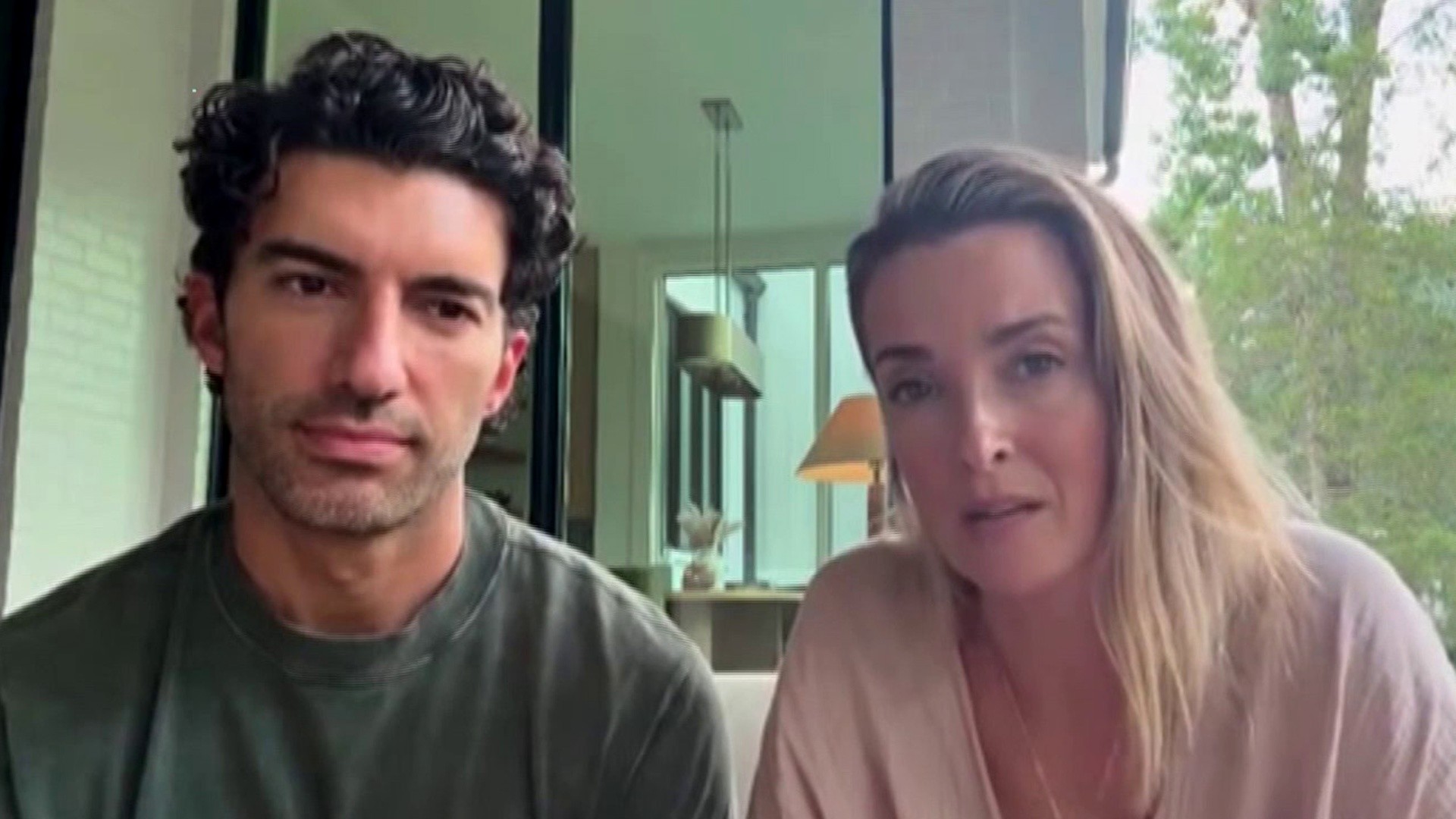 Justin Baldoni and wife Emily Baldoni in their July 8 Instagram video addressing the Blake Lively legal dispute