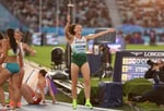 Kate O'Connor of Northern Ireland celebrates her heptathlon gold medal at the 2026 Commonwealth Games in Glasgow