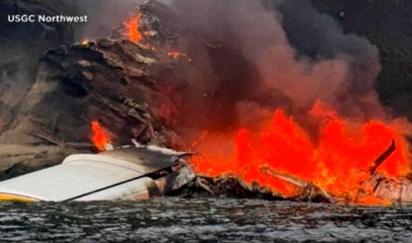 Kenmore Air DHC-3 Otter seaplane engulfed in flames after crash near Sucia Island as Coast Guard responds
