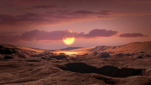 Artist illustration of exoplanet Kepler-1649c orbiting in the habitable zone of its red dwarf host star similar to the configuration of GJ 3378b