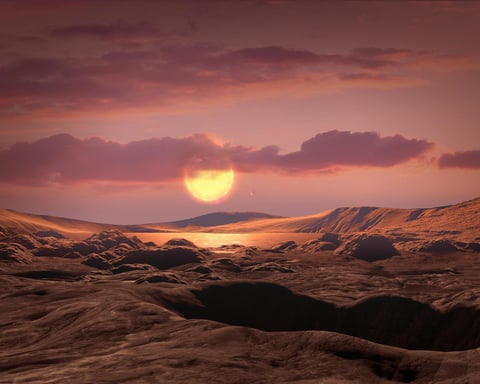 Artist illustration of exoplanet Kepler-1649c orbiting in the habitable zone of its red dwarf host star similar to the configuration of GJ 3378b