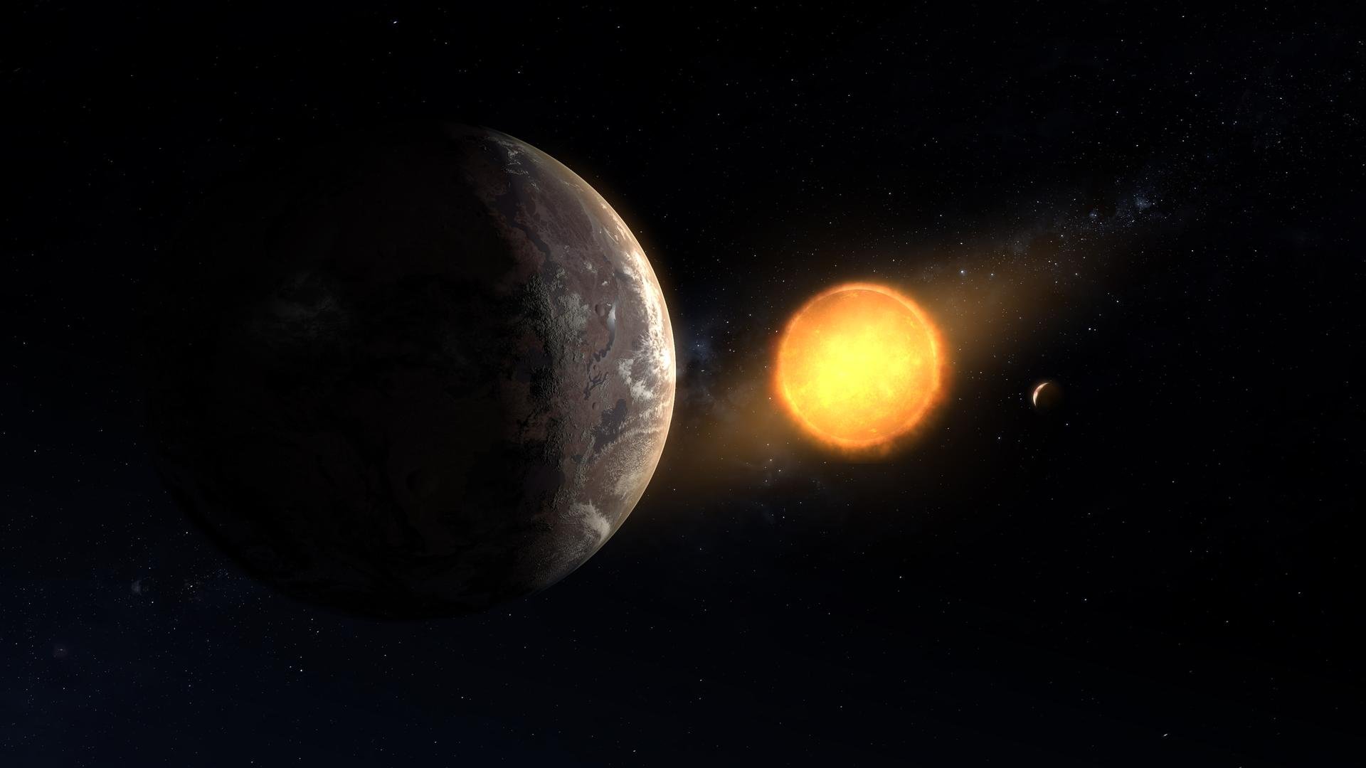 Artist concept of Kepler-1649c an Earth-size exoplanet orbiting in the habitable zone of a red dwarf star representing the type of system studied in the GJ 3378b mass revision