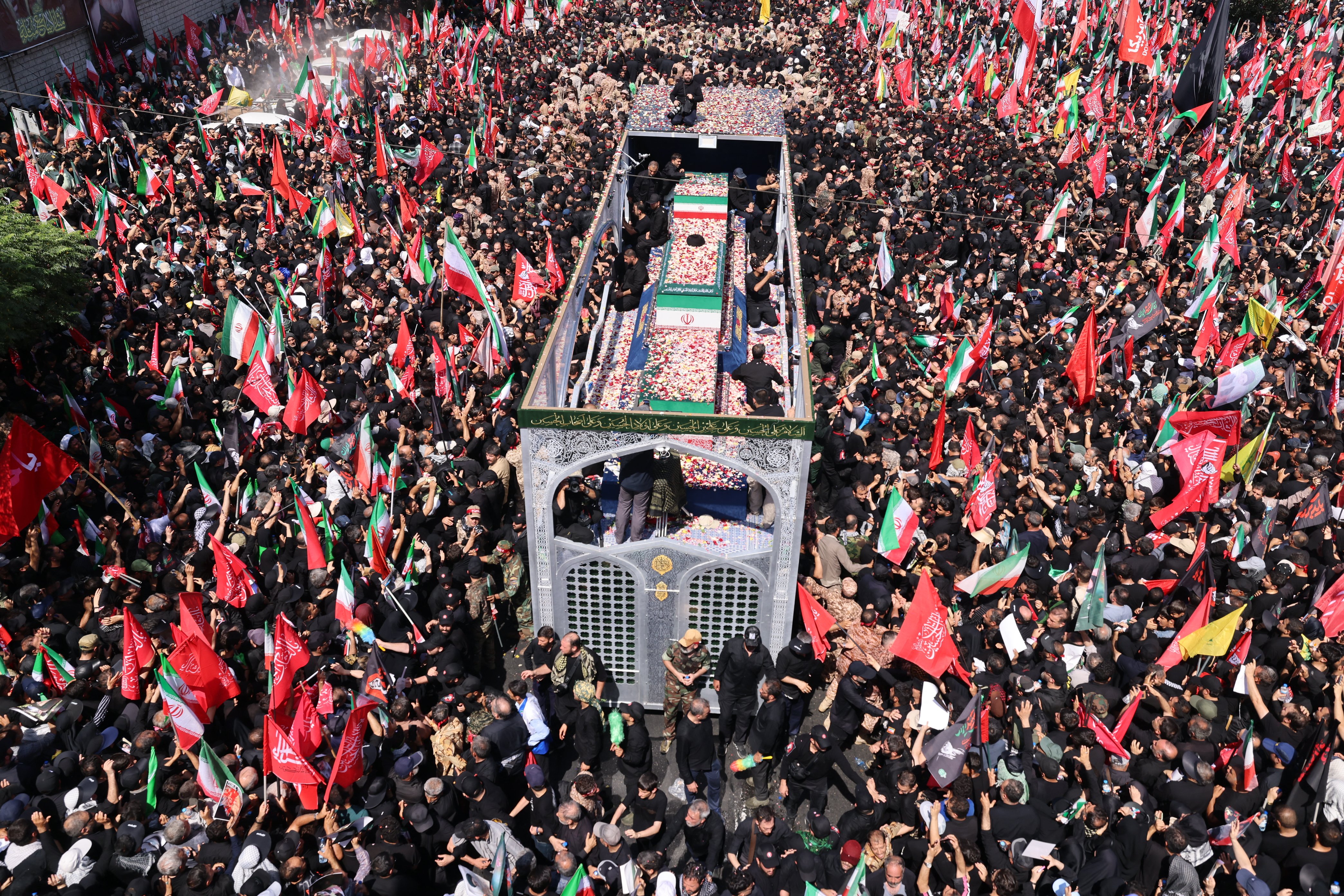 Millions of mourners fill Tehran's Azadi Avenue during the state funeral procession for Ayatollah Ali Khamenei on July 6, 2026