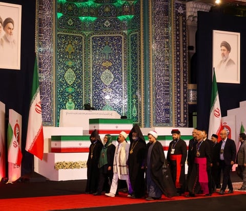 Foreign and Iranian officials pay respects to Supreme Leader Ali Khamenei at the Grand Mosalla in Tehran on July 3 2026