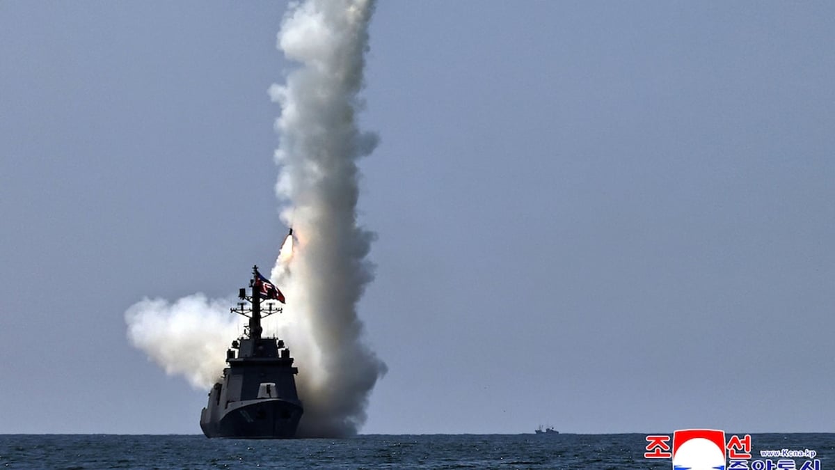 Kim Jong Un watches test launch of strategic cruise missiles from North Korean destroyer Kang Kon