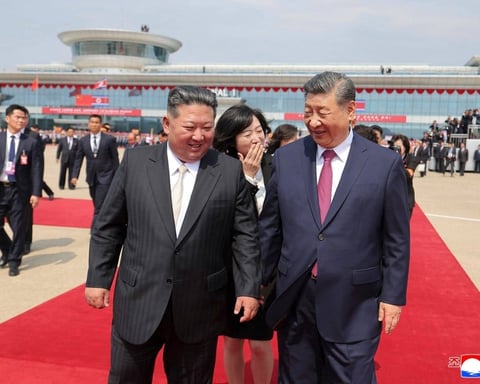 North Korean leader Kim Jong Un sees off Chinese President Xi Jinping at Pyongyang International Airport in June 2026