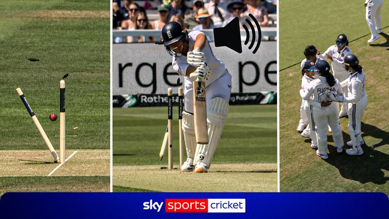 Kranti Gaud takes a wicket during England's first innings in the Rothesay Women's Test at Lord's
