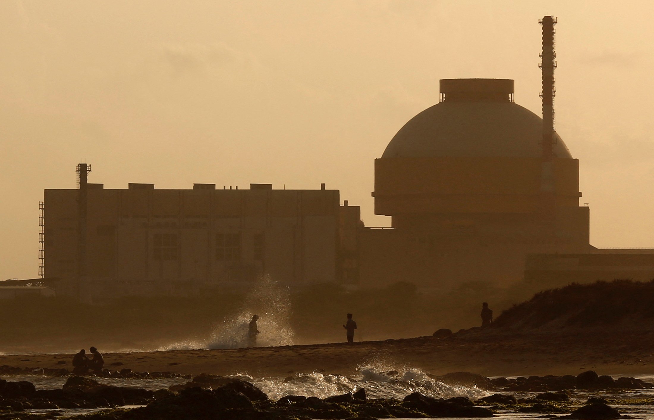 Police patrol beach near Kudankulam Nuclear Power Plant Tamil Nadu India
