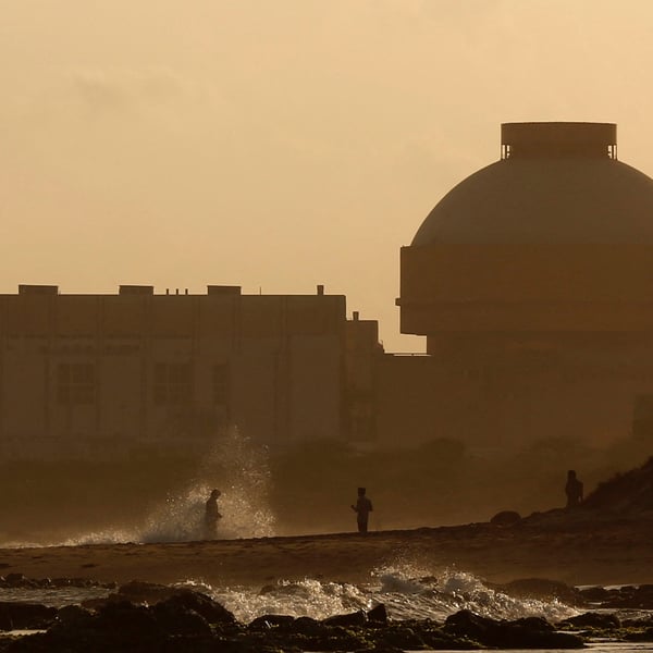Police patrol beach near Kudankulam Nuclear Power Plant Tamil Nadu India
