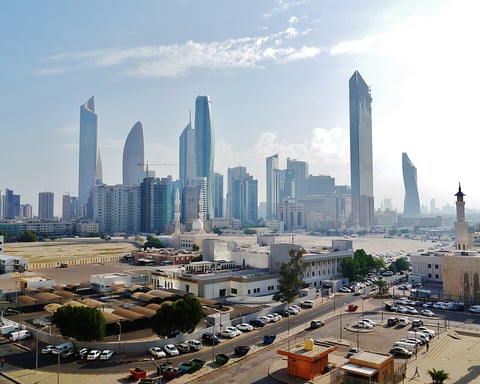 Kuwait City skyline with modern towers along the Arabian Gulf