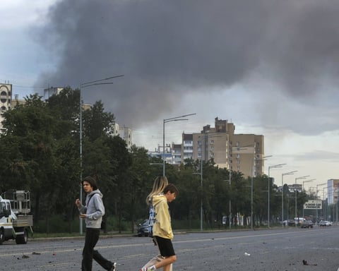 Smoke rises above Kyiv after a Russian missile attack in Ukraine July 2026